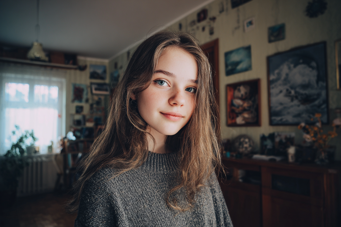 A girl standing in her house | Source: Midjourney