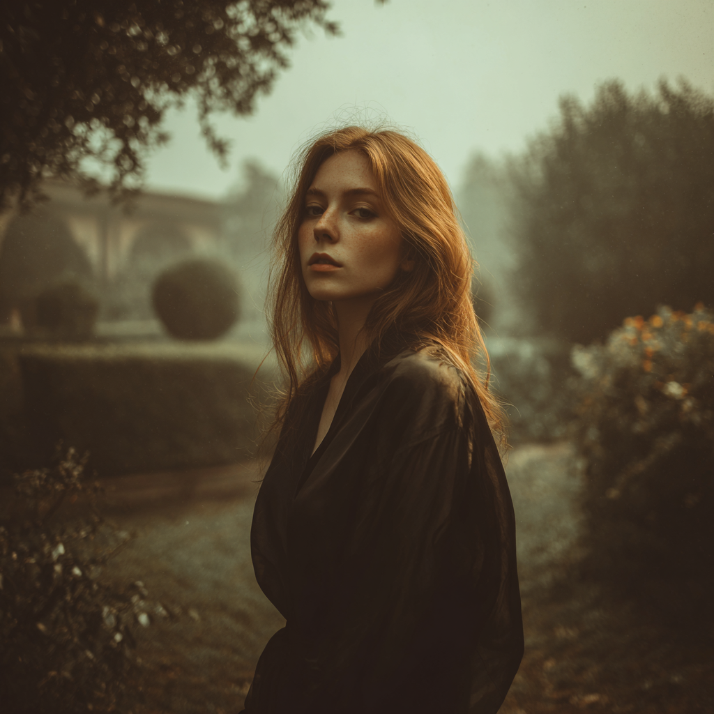 A dazed woman standing in a garden | Source: Midjourney
