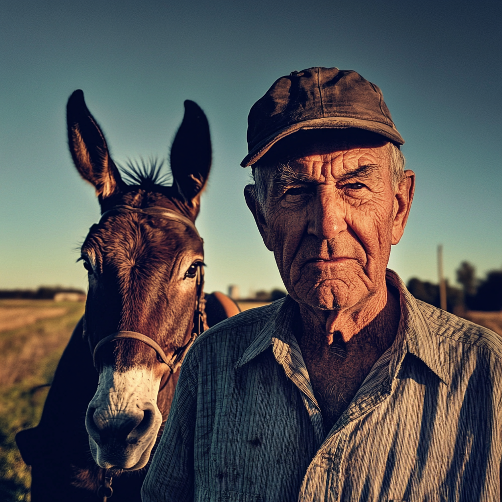 A farmer and his mule | Source: Midjourney