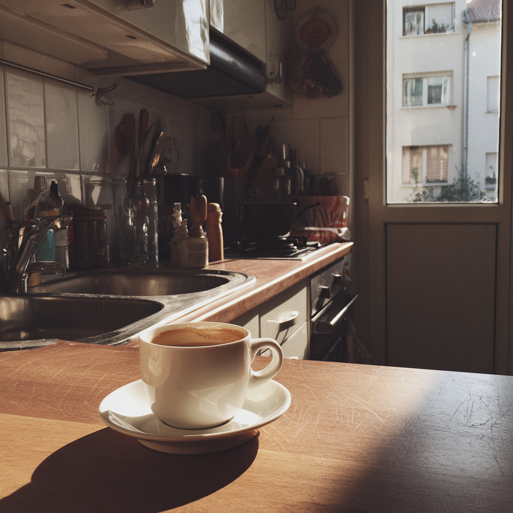 A cup of coffee on a kitchen counter | Source: Midjourney