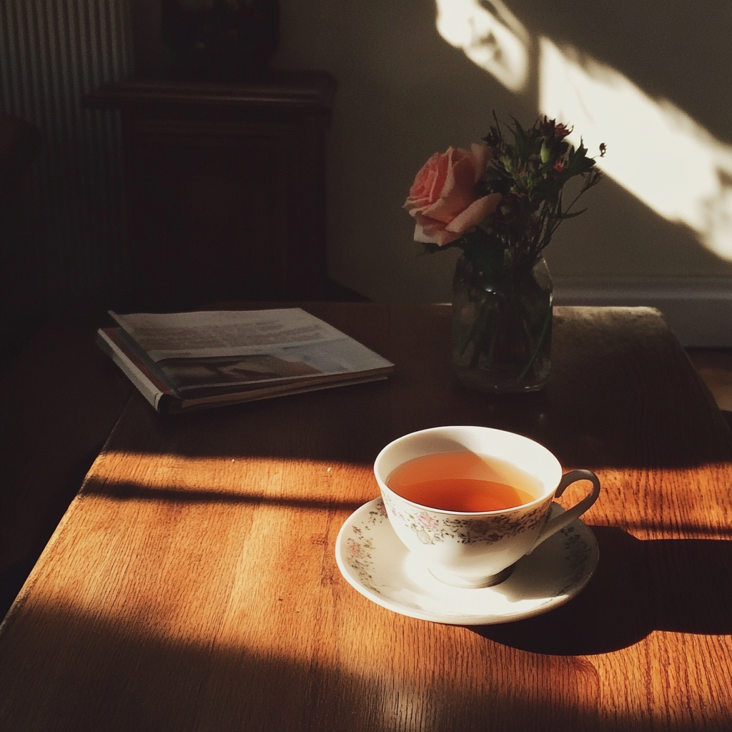 A cup of tea on a coffee table | Source: Midjourney