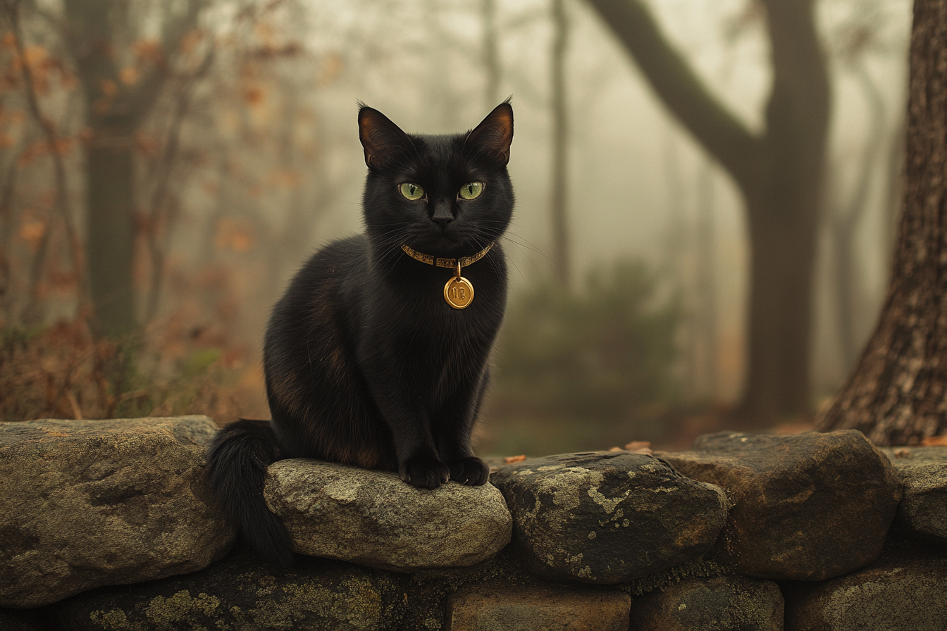 A black cat sitting on a stone wall | Source: Midjourney