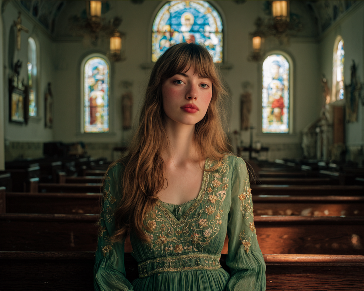 A pensive woman standing in a church | Source: Midjourney