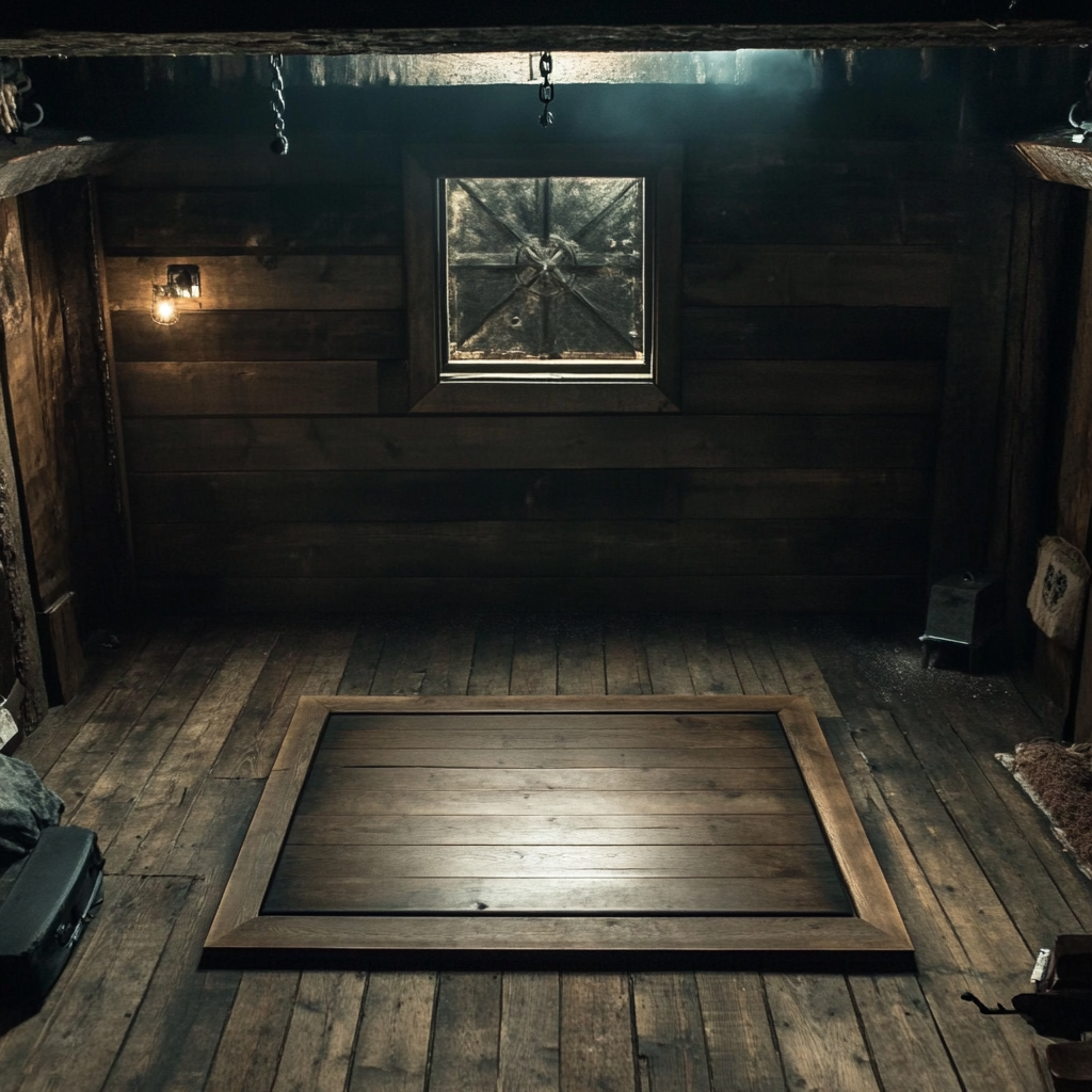 A wooden hatch on the floor in a cabin | Source: Midjourney