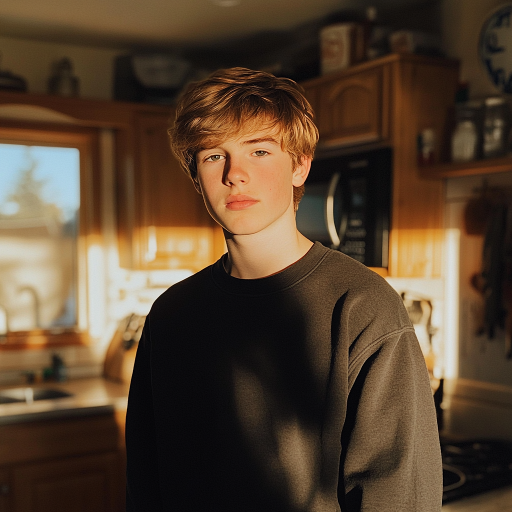 A boy standing in a kitchen | Source: Midjourney