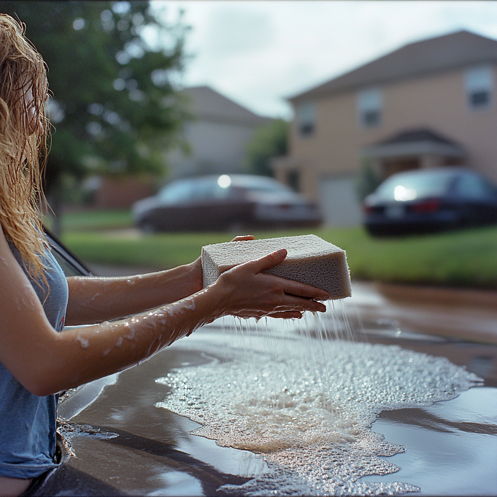 A woman washing a car | Source: Midjourney