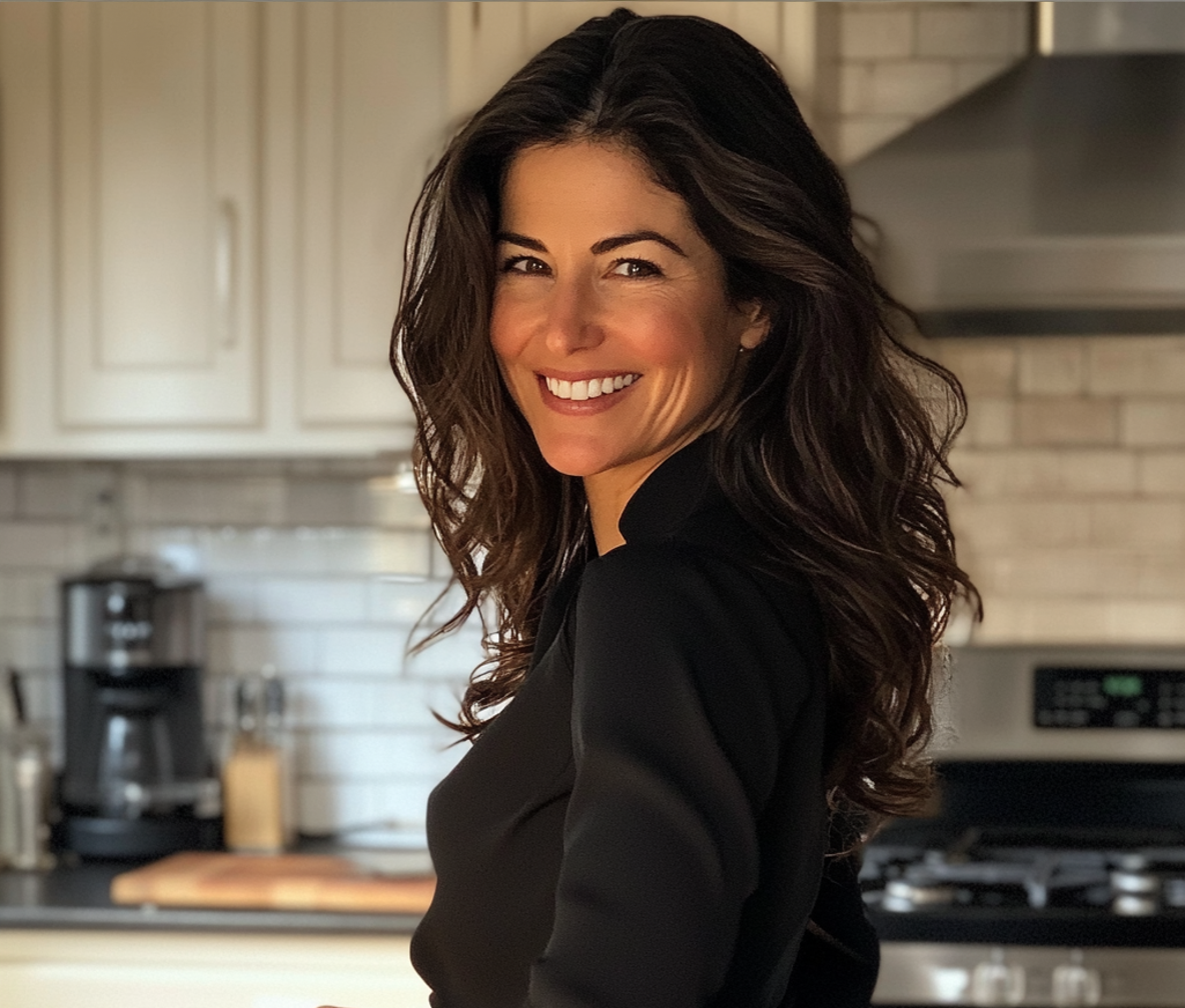 A woman smiling in the kitchen | Source: Midjourney