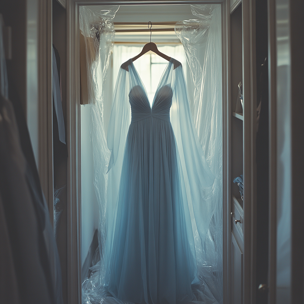 A beautiful dress hanging in a closet | Source: Midjourney