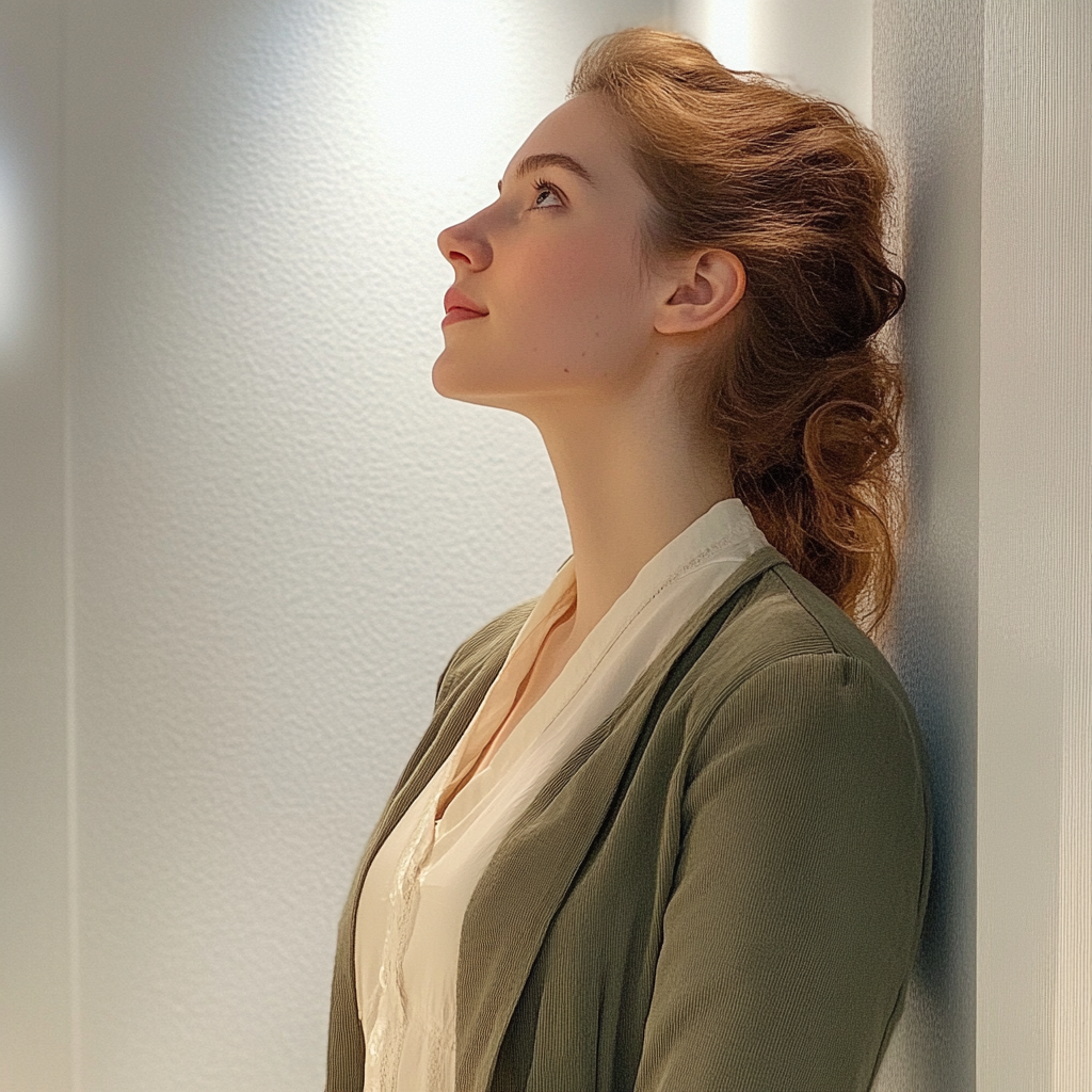 A woman listening in a fitting room | Source: Midjourney