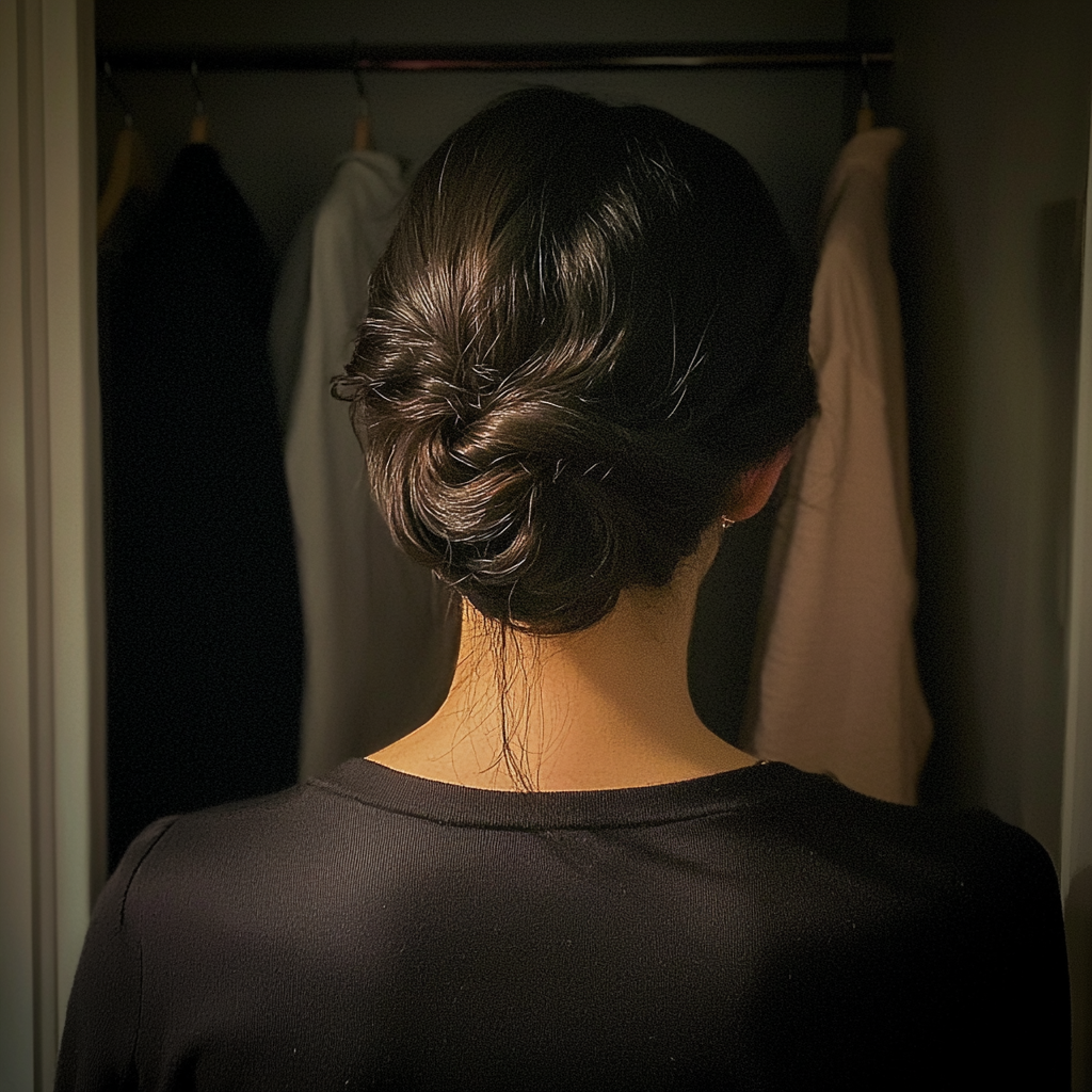 A woman standing in front of a closet | Source: Midjourney