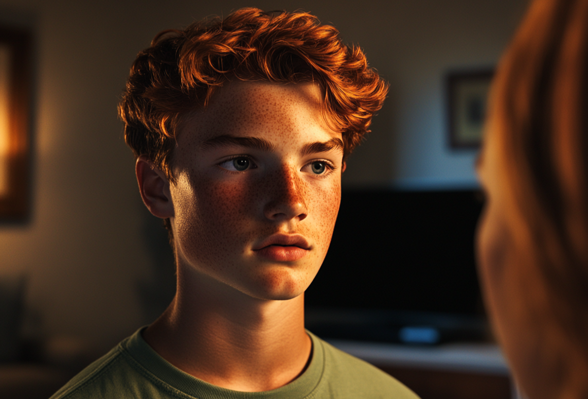 A boy talking to his aunt | Source: Midjourney