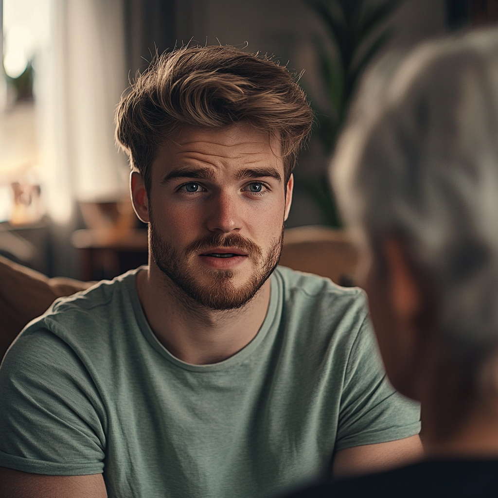 A man talking to his mother | Source: Midjourney