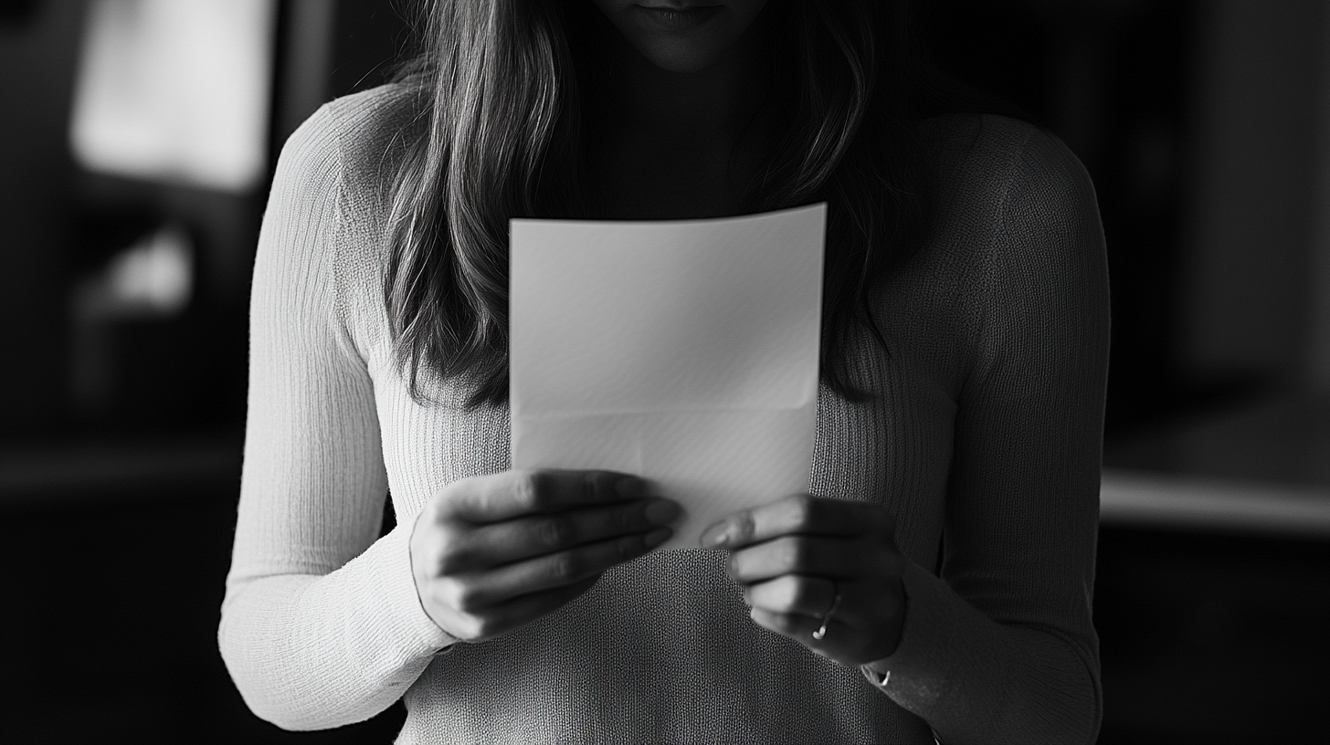 A woman holding a letter | Source: Midjourney