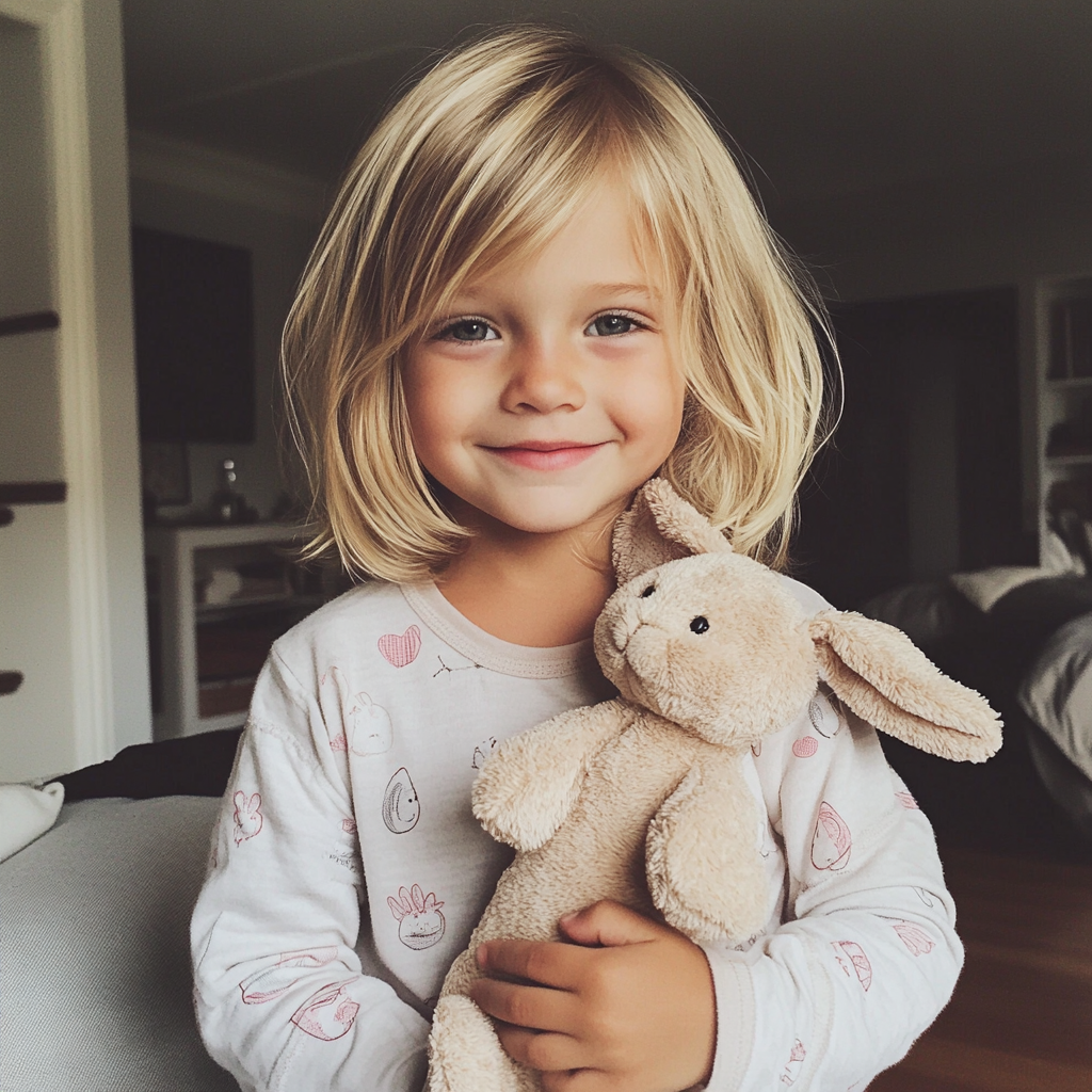 A little girl holding a stuffed toy | Source: Midjourney