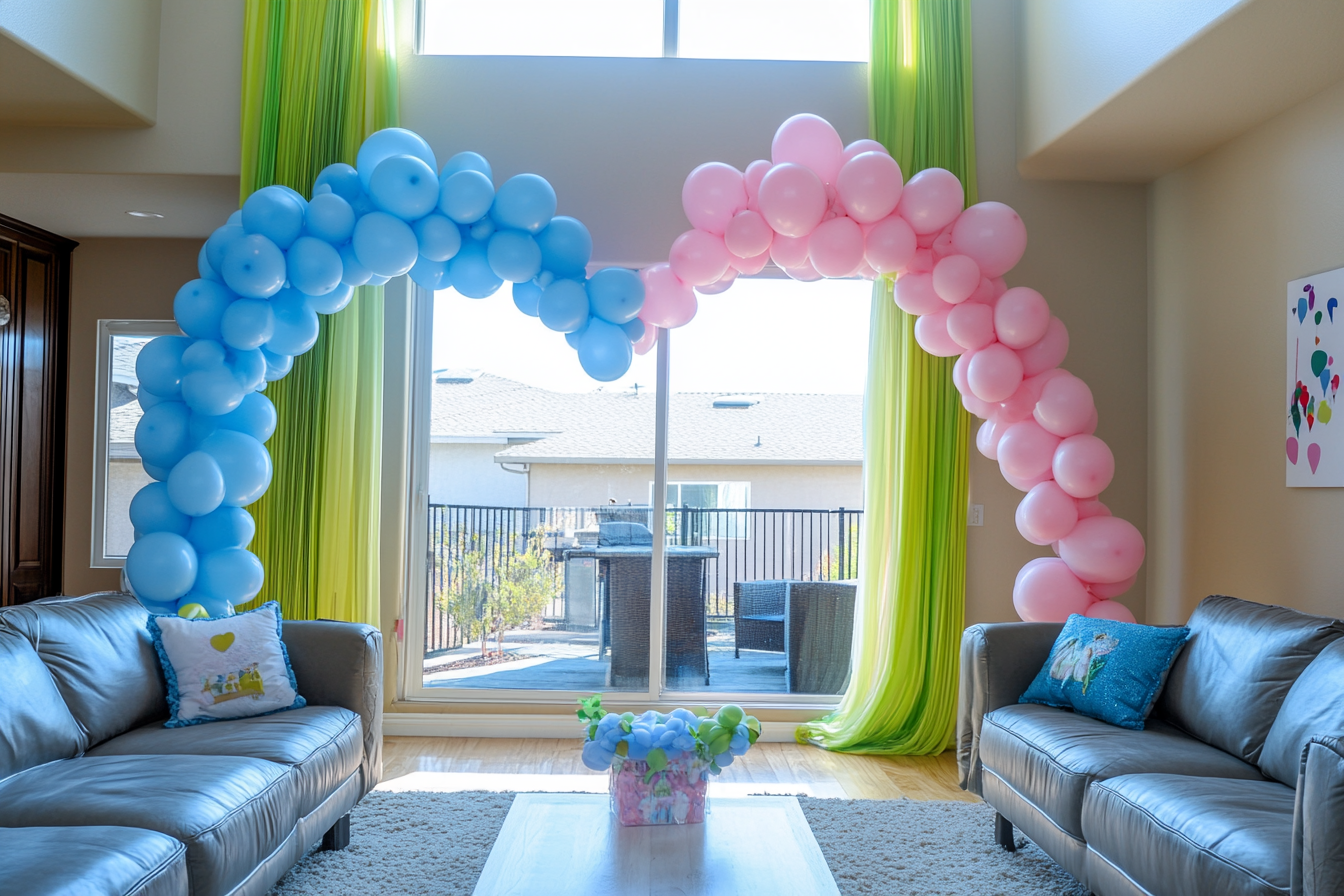 Uma casa decorada para a revelação do gênero do bebê | Fonte: Midjourney