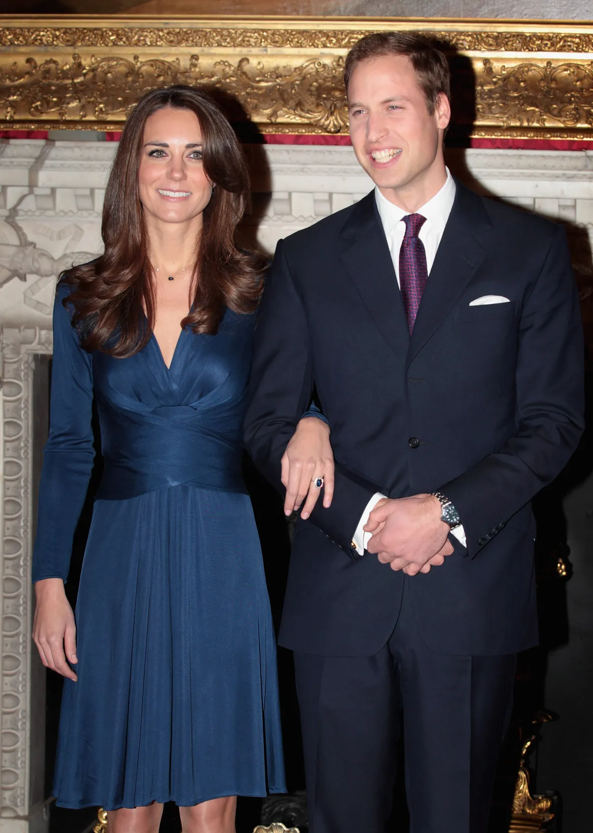 Prince William and Kate Middleton pose for photographs in the State Apartments of St James Palace on November 16, 2010 in London, England. | Source: Getty Images