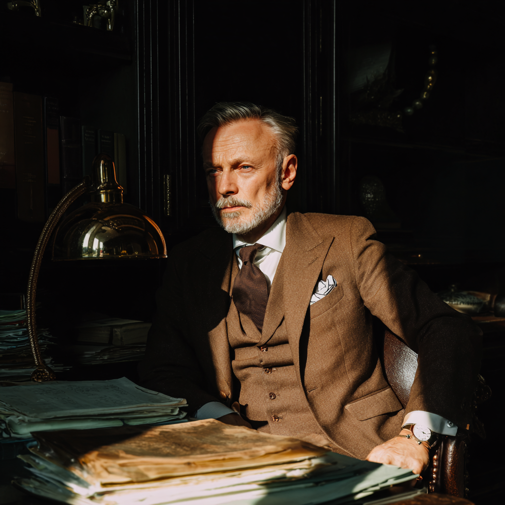 An older man sitting behind a desk | Source: Midjourney