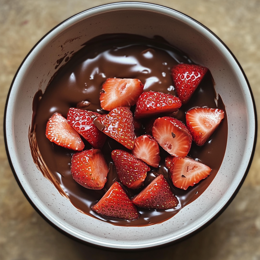 A bowl of strawberries and melted chocolate | Source: Midjourney