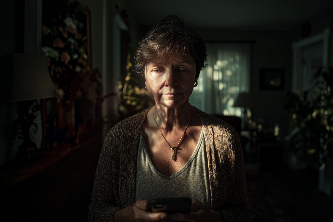 A woman using her phone | Source: Midjourney