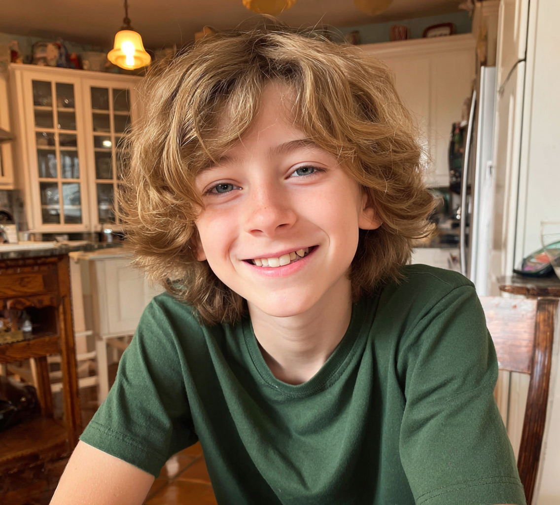 A boy wearing a green t-shirt | Source: Midjourney
