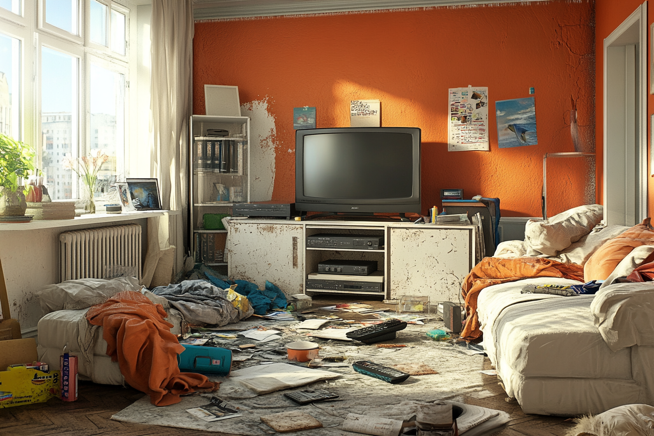 A dirty and untidy living room | Source: Midjourney