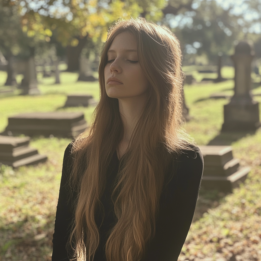 A woman standing in a cemetery | Source: Midjourney