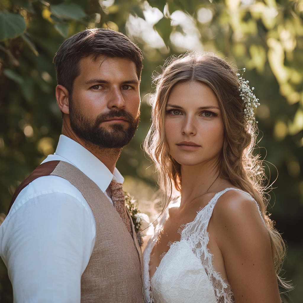 Serious bride and groom | Source: Midjourney