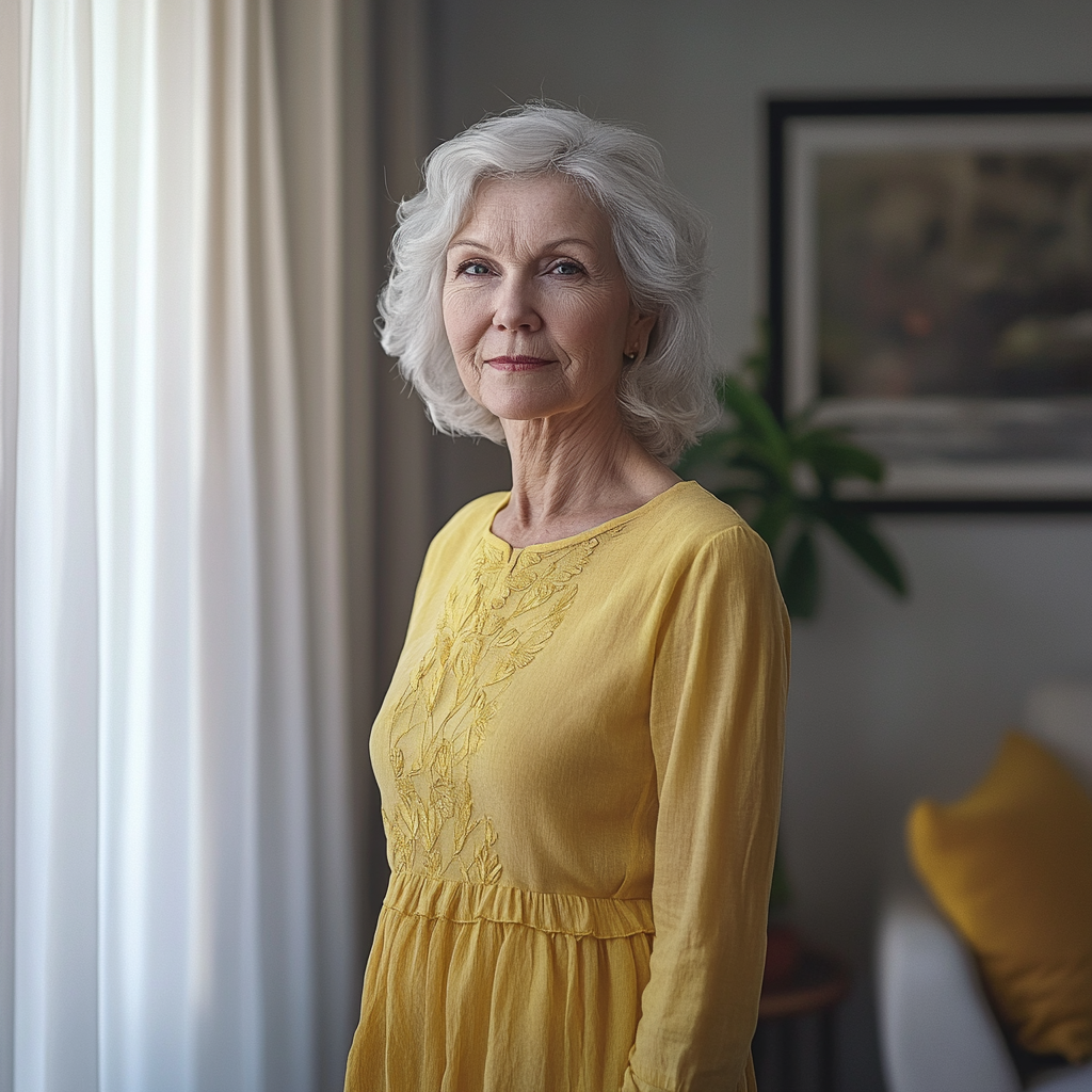 An older woman in a yellow dress | Source: Midjourney