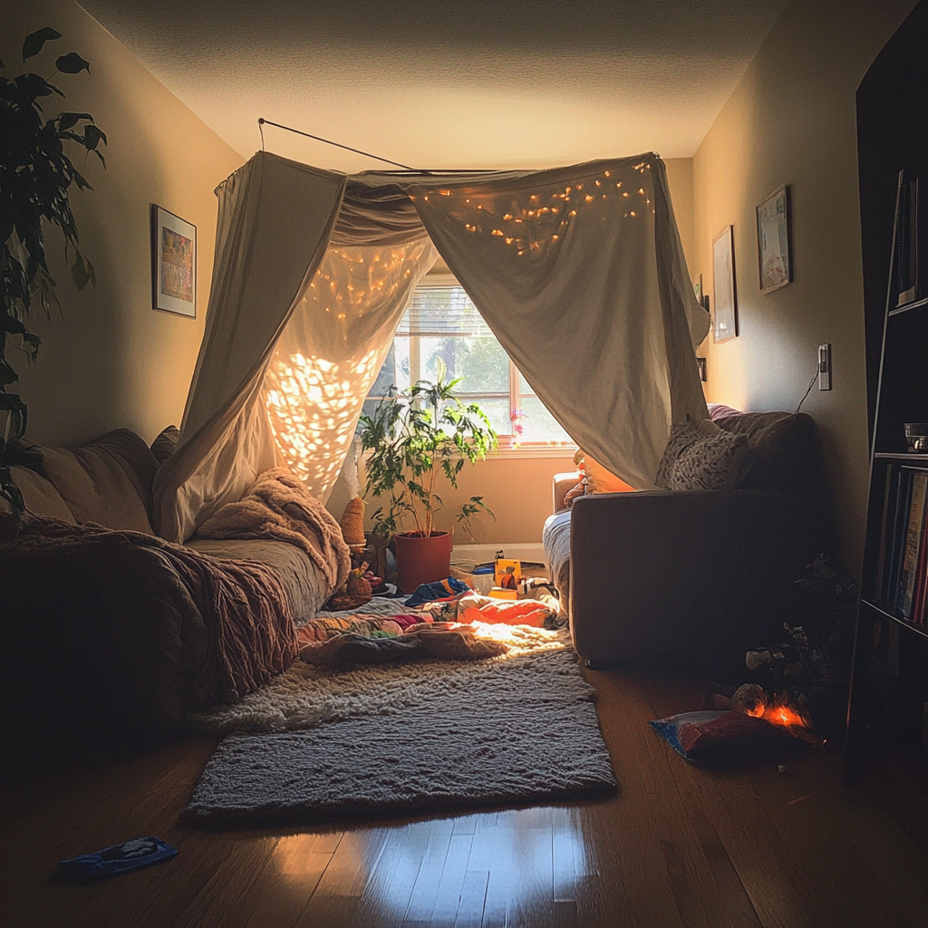 A blanket fort in a living room | Source: Midjourney