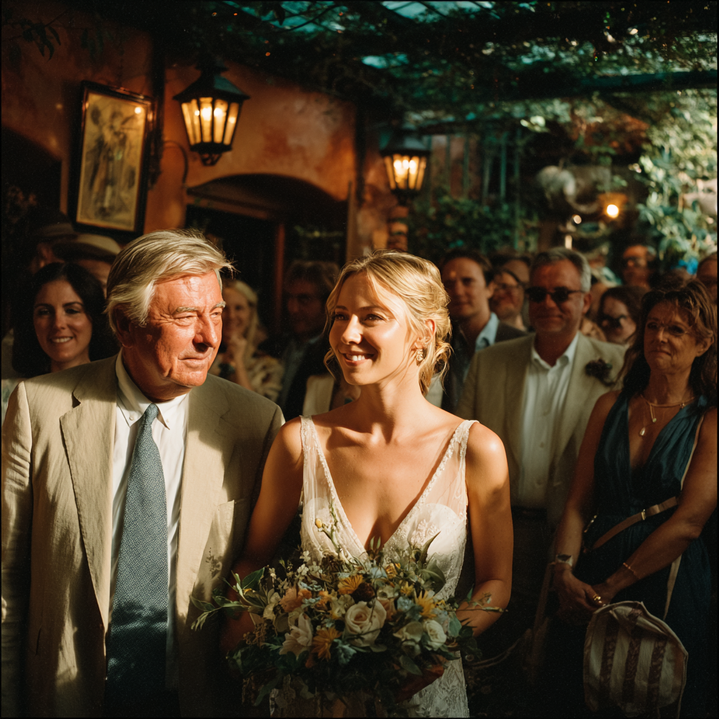 A happy bride walking down the aisle with her father | Source: Midjourney