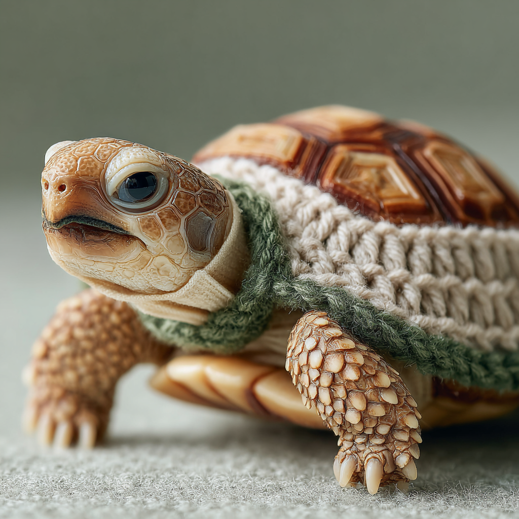 A turtle in a crocheted cape | Source: Midjourney