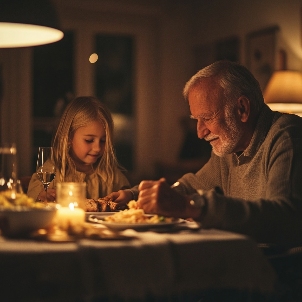 A grandfather having dinner with his granddaughter | Source: Midjourney