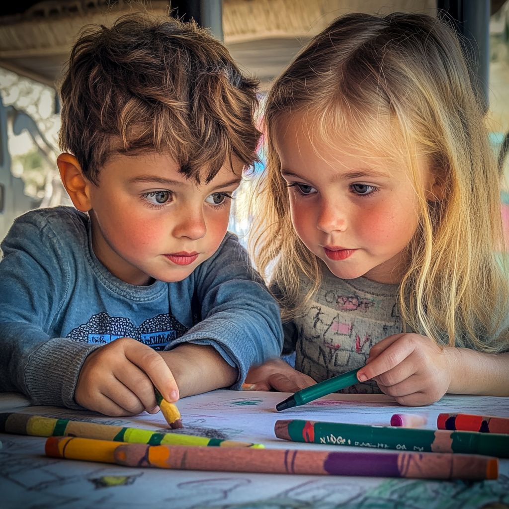 Kids playing with crayons | Source: Midjourney