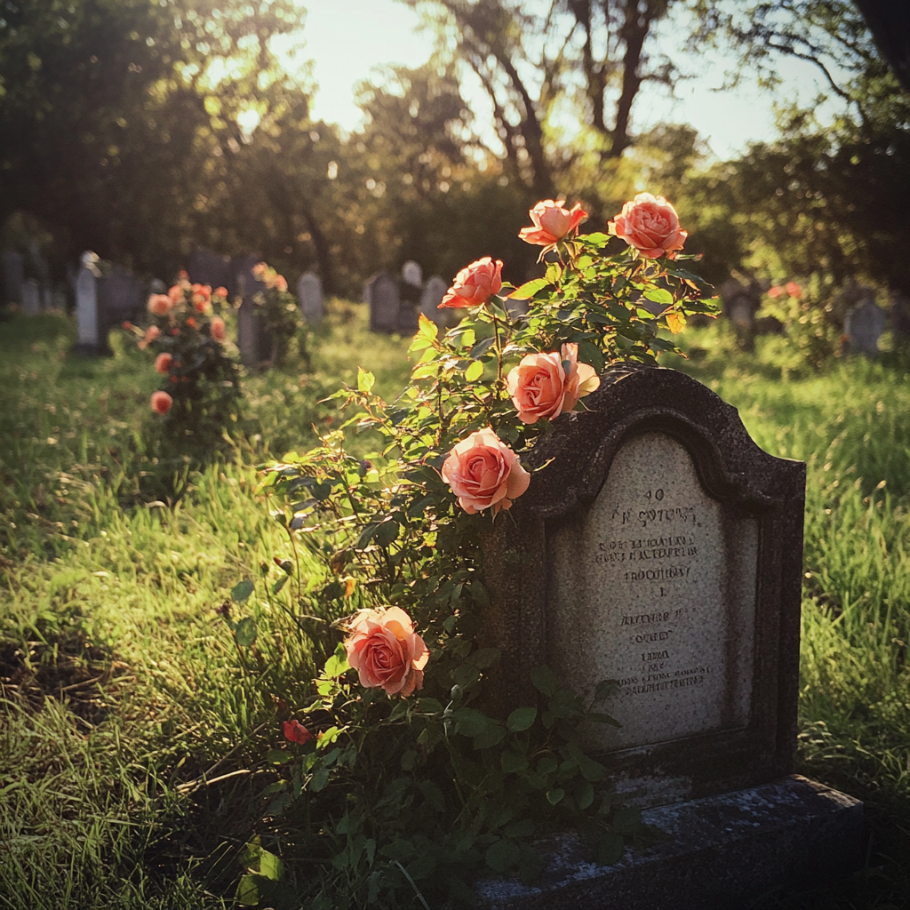 Rosas crescendo em uma lápide | Fonte: Midjourney