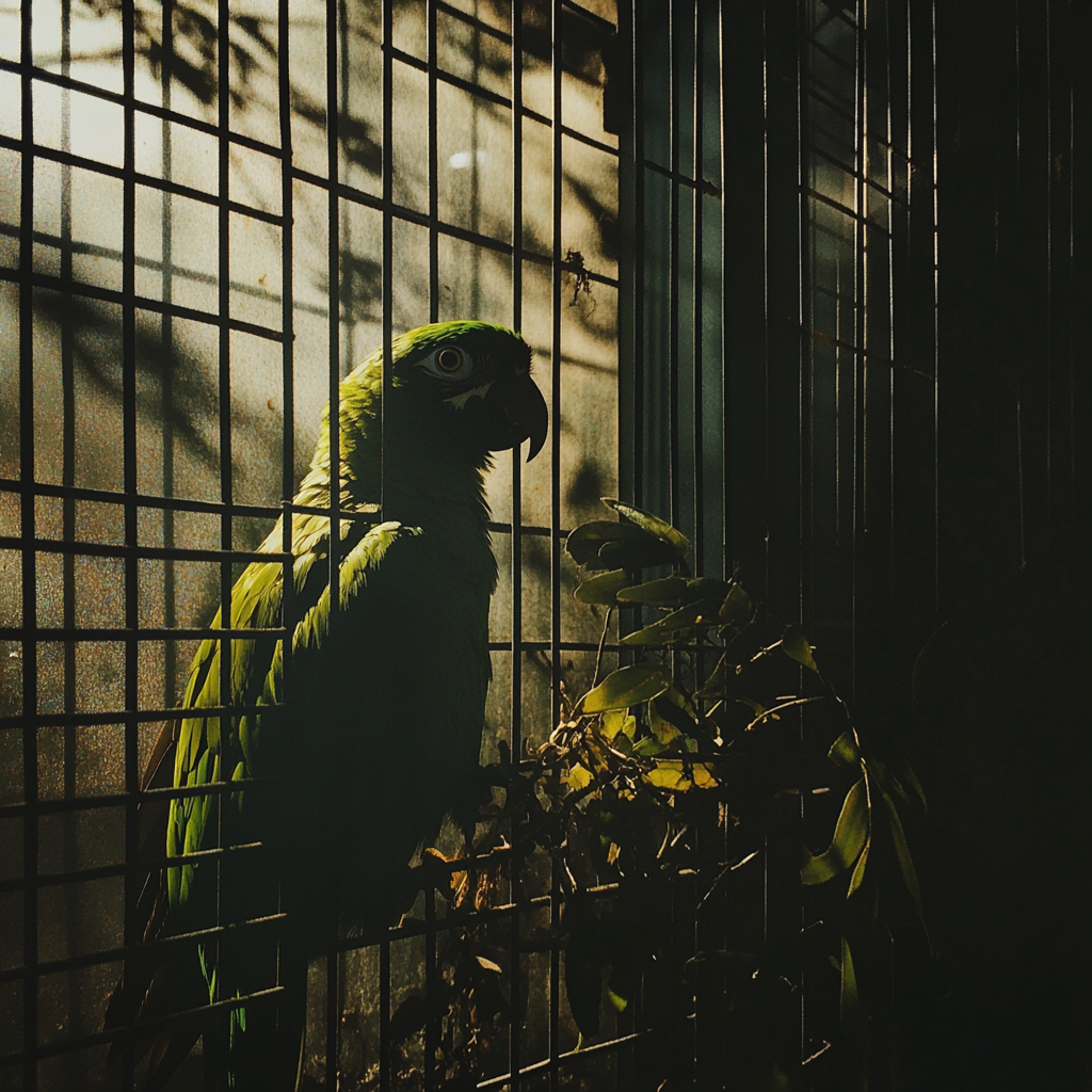 A parrot in a cage | Source: Midjourney