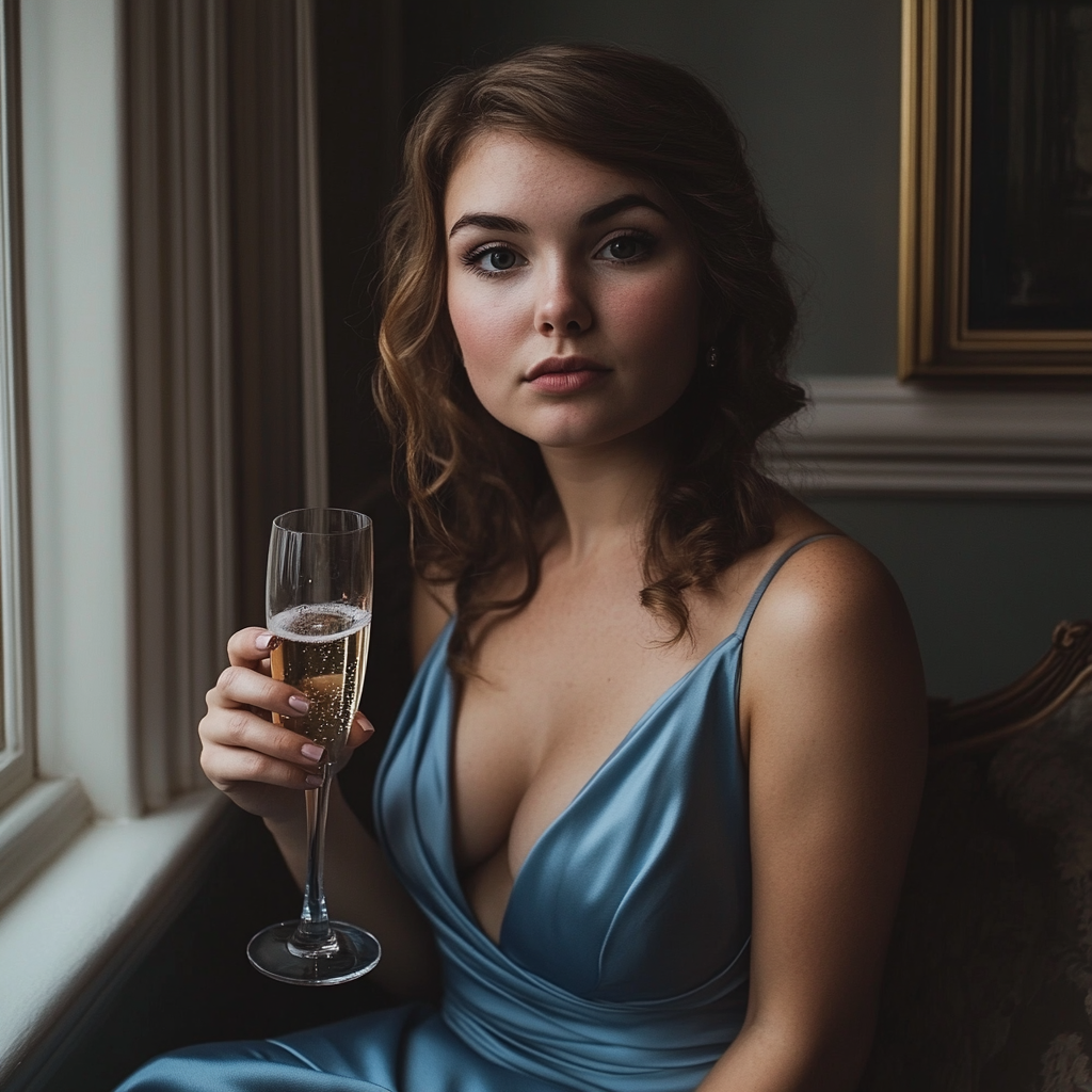 A woman sipping champagne | Source: Midjourney