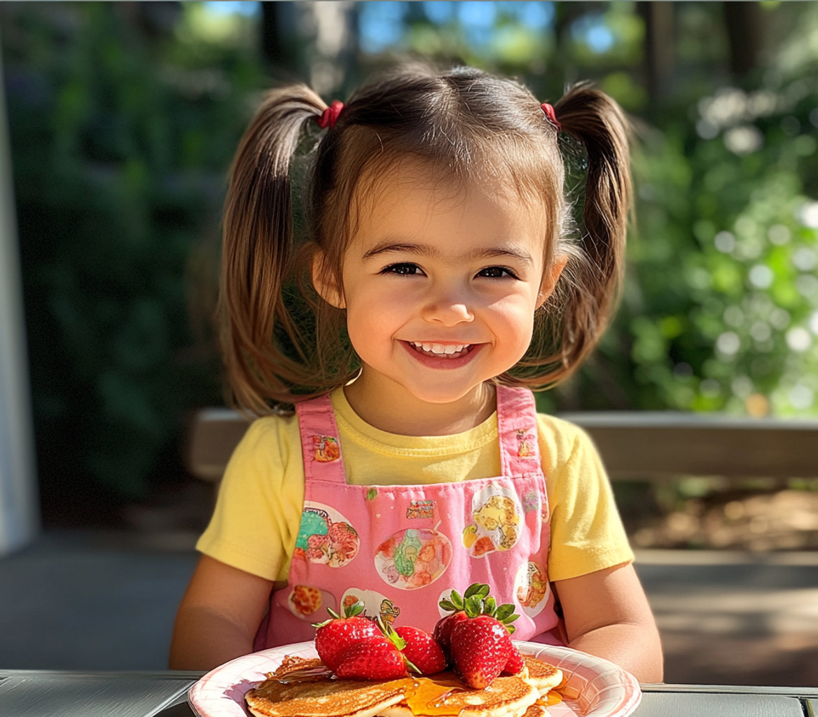 A happy little girl sitting outside | Source: Midjourney