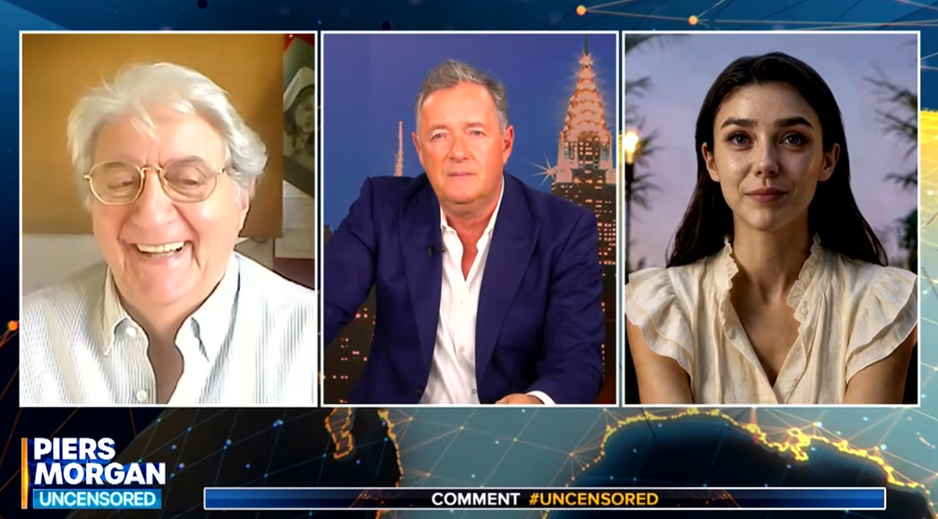 Tom Conti, Piers Morgan, and Tilly Norwood during an episode of "Piers Morgan Uncensored" on September 18, 2026. | Source: YouTube/Piers Morgan Uncensored