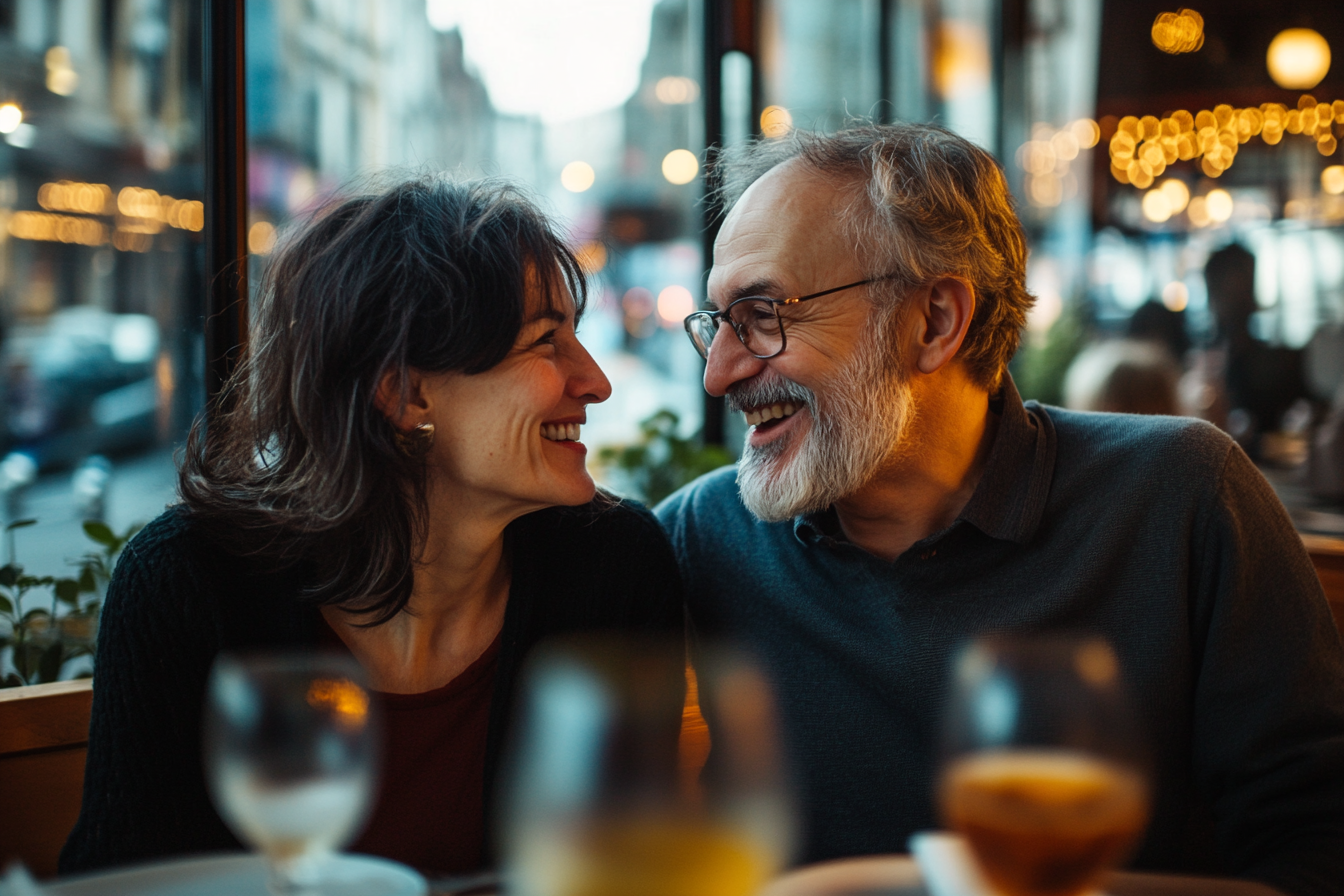 A happy couple in a restaurant | Source: Midjourney