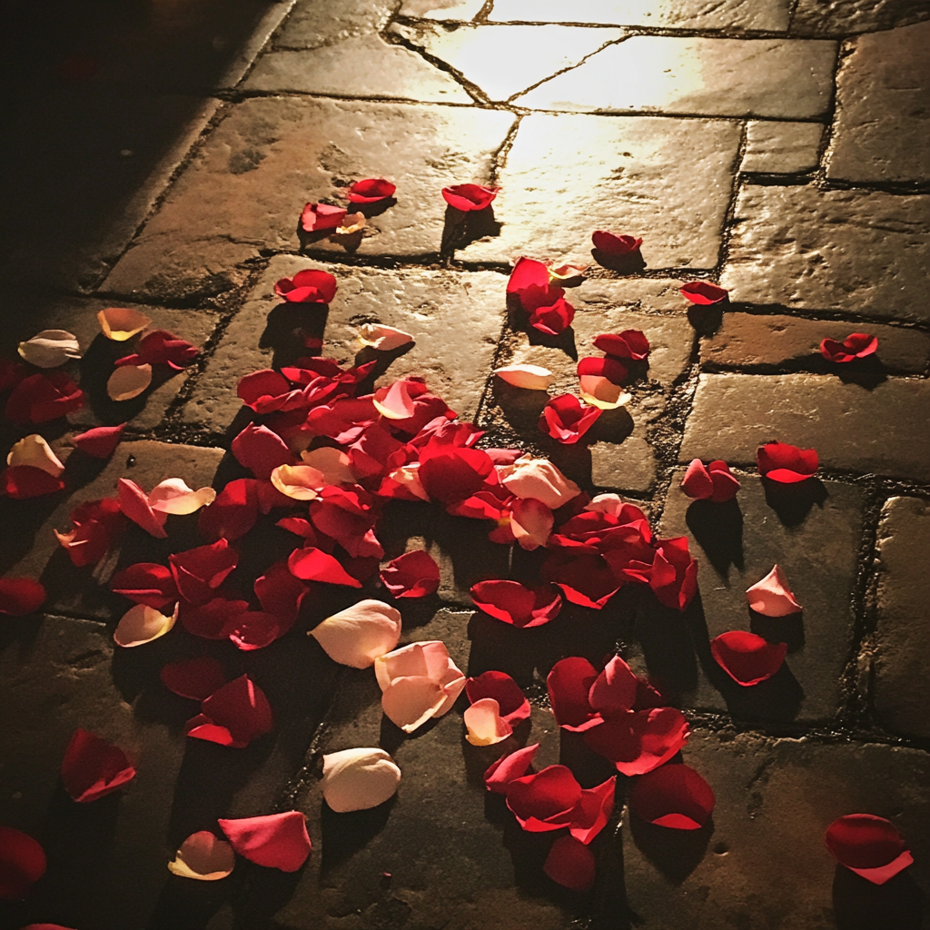 Rose petals on a floor | Source: Midjourney