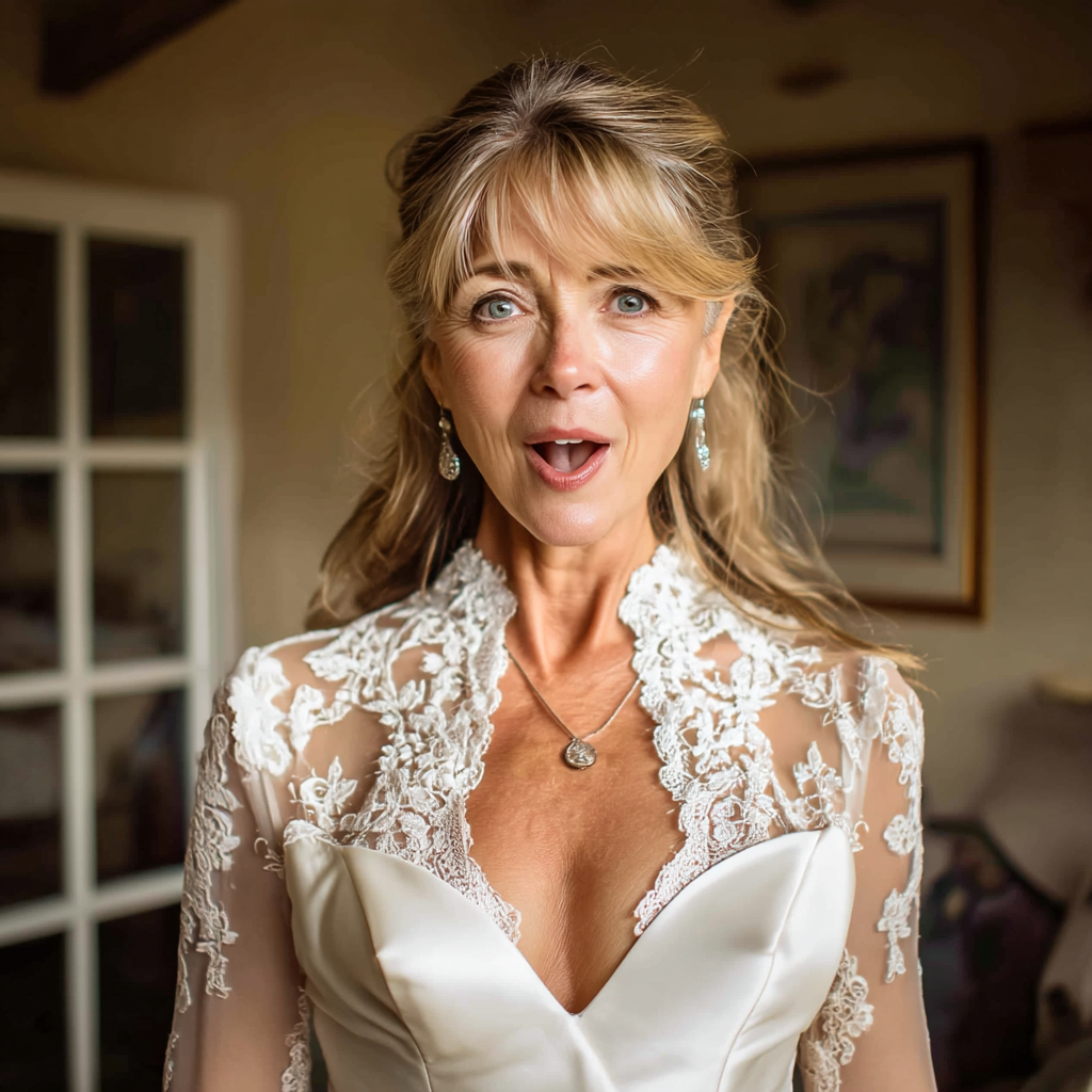 A surprised woman in a bridal dress | Source: Midjourney