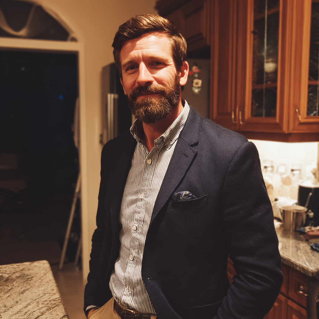 A smiling man wearing a navy blazer | Source: Midjourney