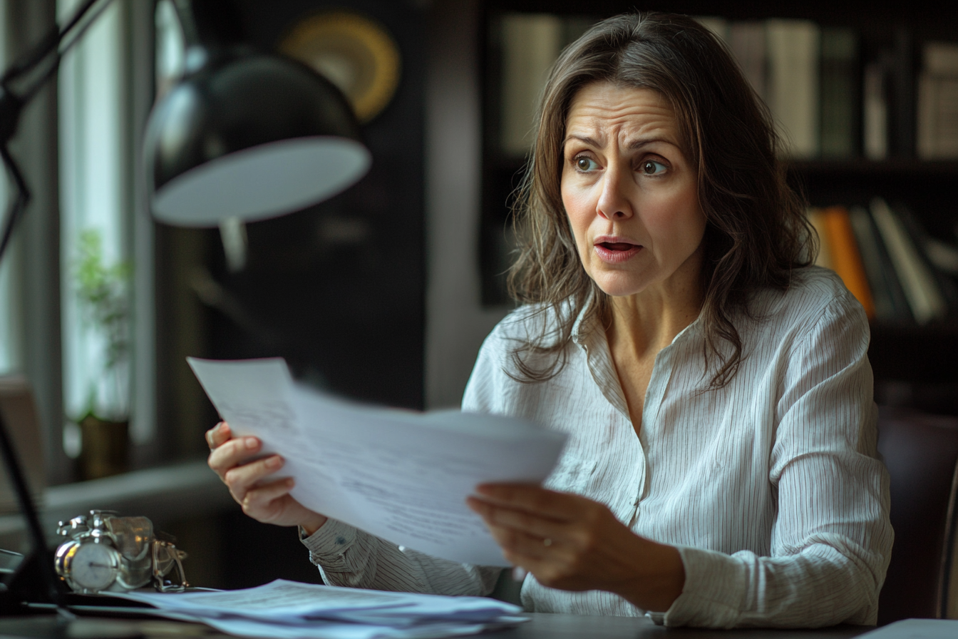 A shocked woman reading a letter | Source: Midjourney