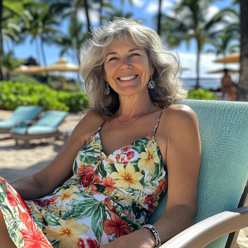 A woman sitting on a beach lounger | Source: Midjourney