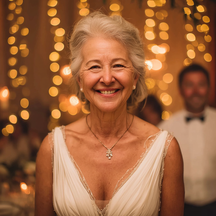 Seniorka w białej sukni na weselu | Źródło: Midjourney