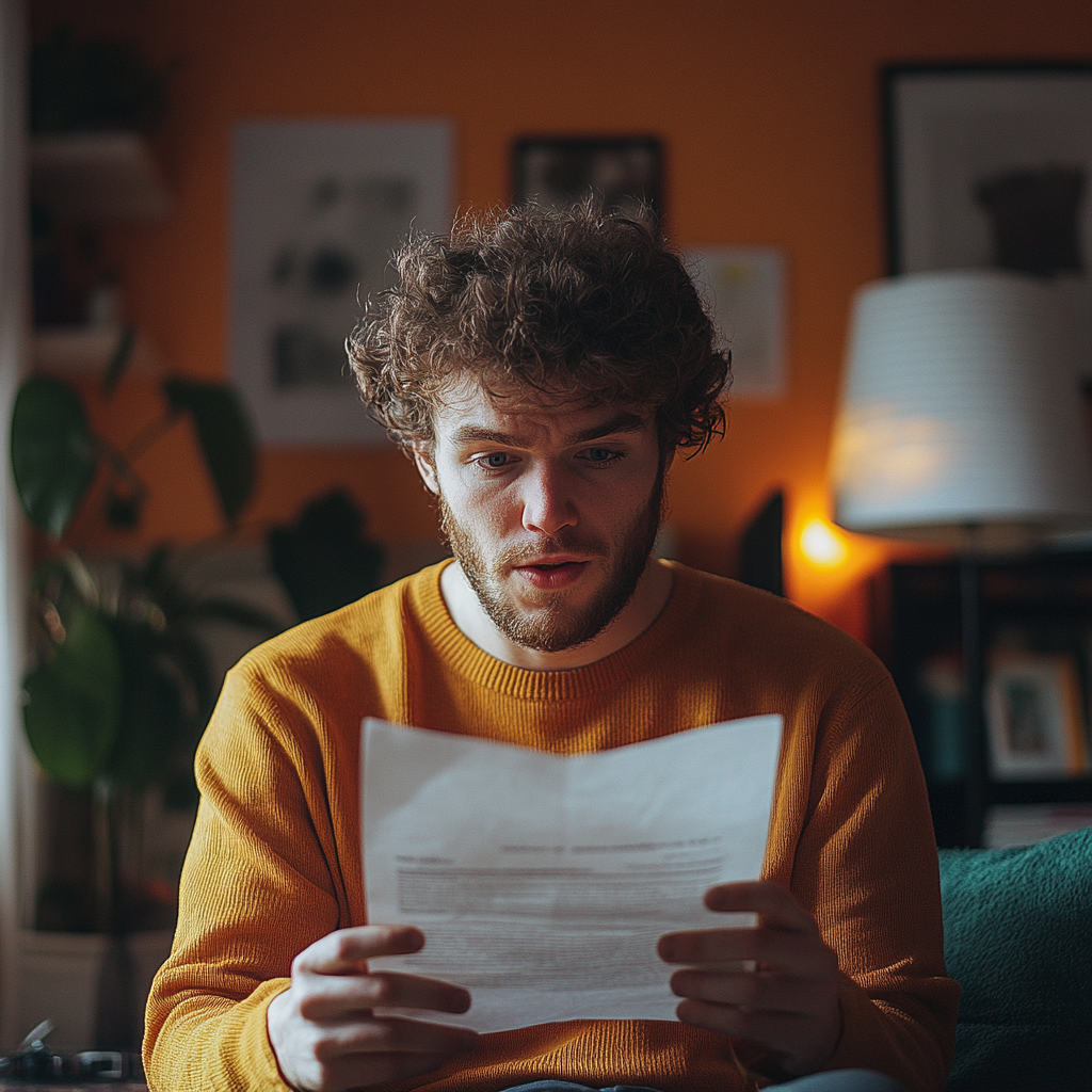 A surprised man reading a letter | Source: Midjourney