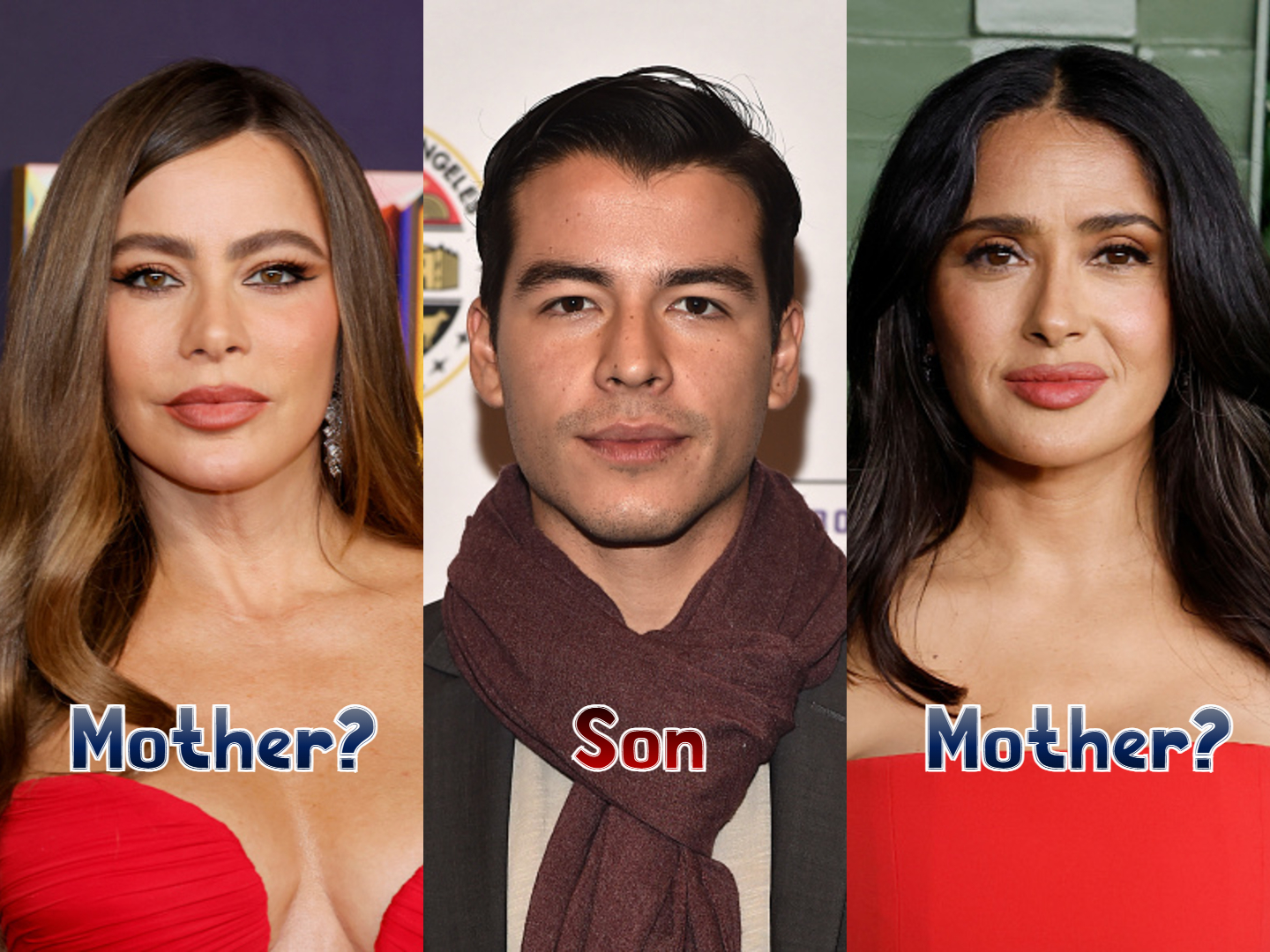 A grown-up son pictured between two iconic Latina Hollywood stars | Source: Getty Images