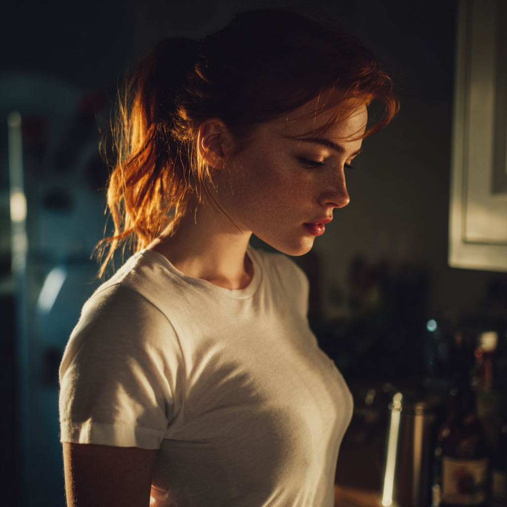 A woman standing in a kitchen looking concerned | Source: Midjourney