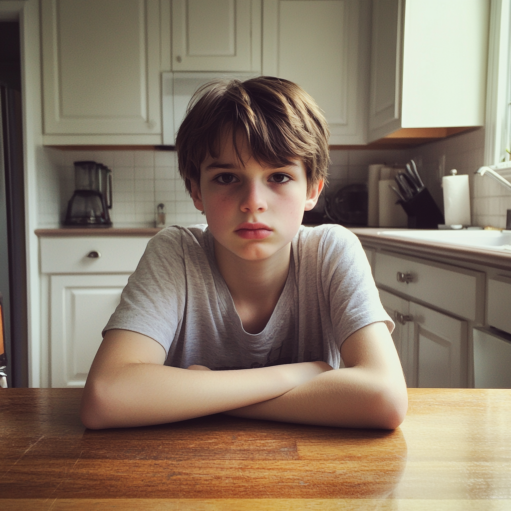 A teenage boy sitting at a table | Source: Midjourney