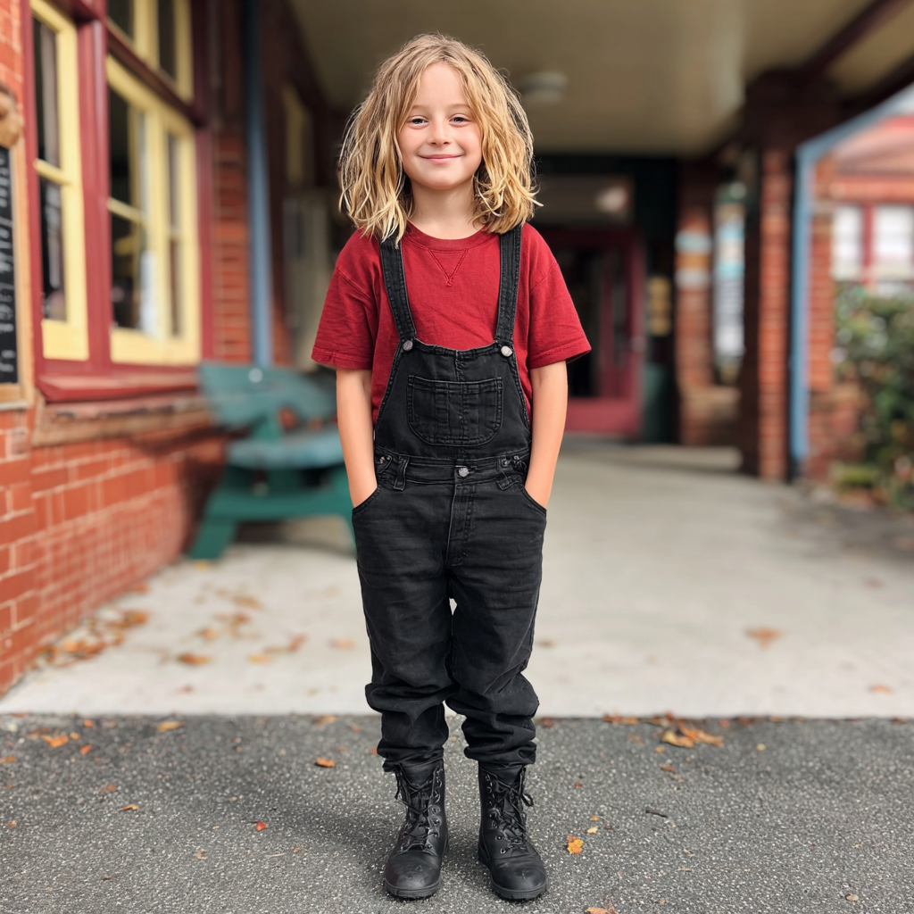 A little girl standing outside a school | Source: Midjourney